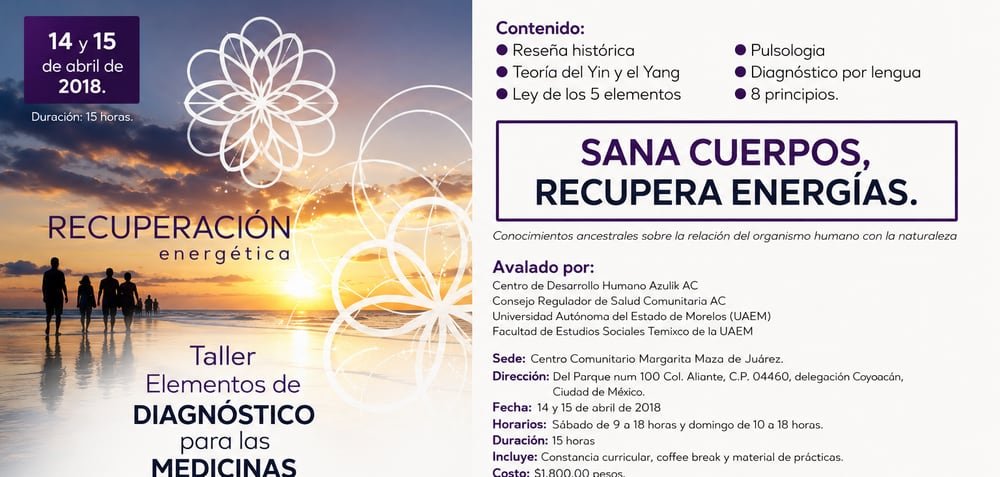 Taller de diagnóstico para medicinas alternativas · Pulsología · avalado por Azultik AC y la UAEM